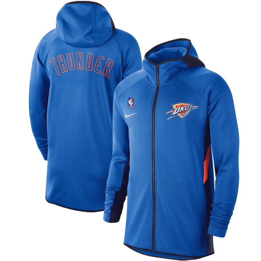 Men Nike Oklahoma City Thunder Blue Authentic Showtime Therma Flex Performance FullZip Hoodie